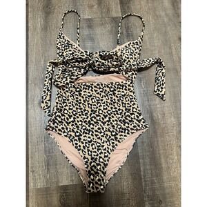 Aerie NWT Leopard Print Front Tie One Piece Small